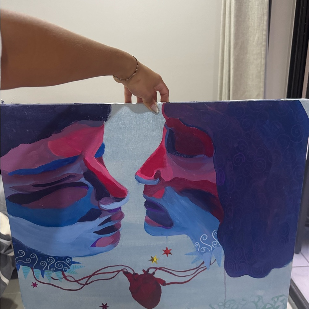 Lovers Canvas Art in Blue and Red